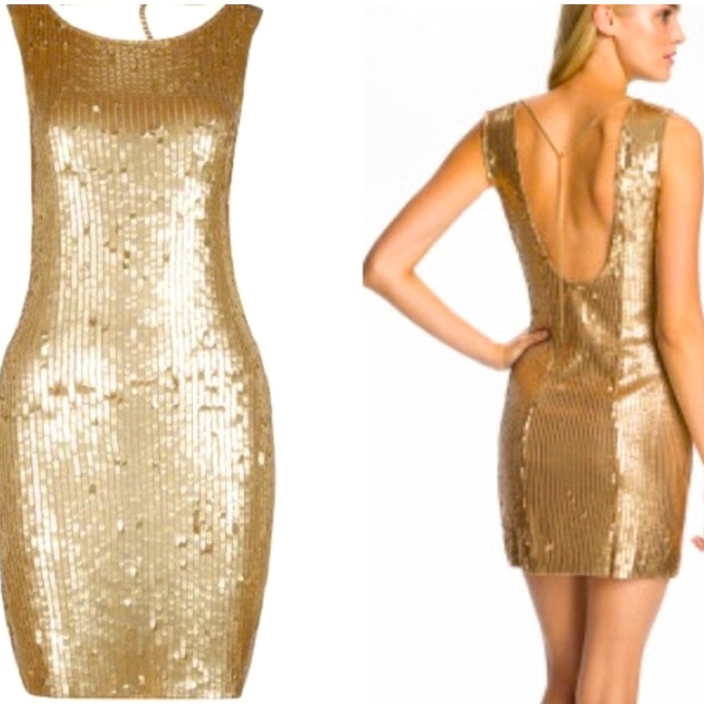 Michael Kors mini gold sequined dress size medium EUC